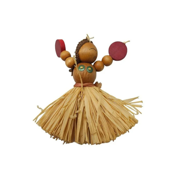 N/A Jewelry - Hula Girl Brown Wood Grass Skirt Pin Brooch Multicolor Vintage
